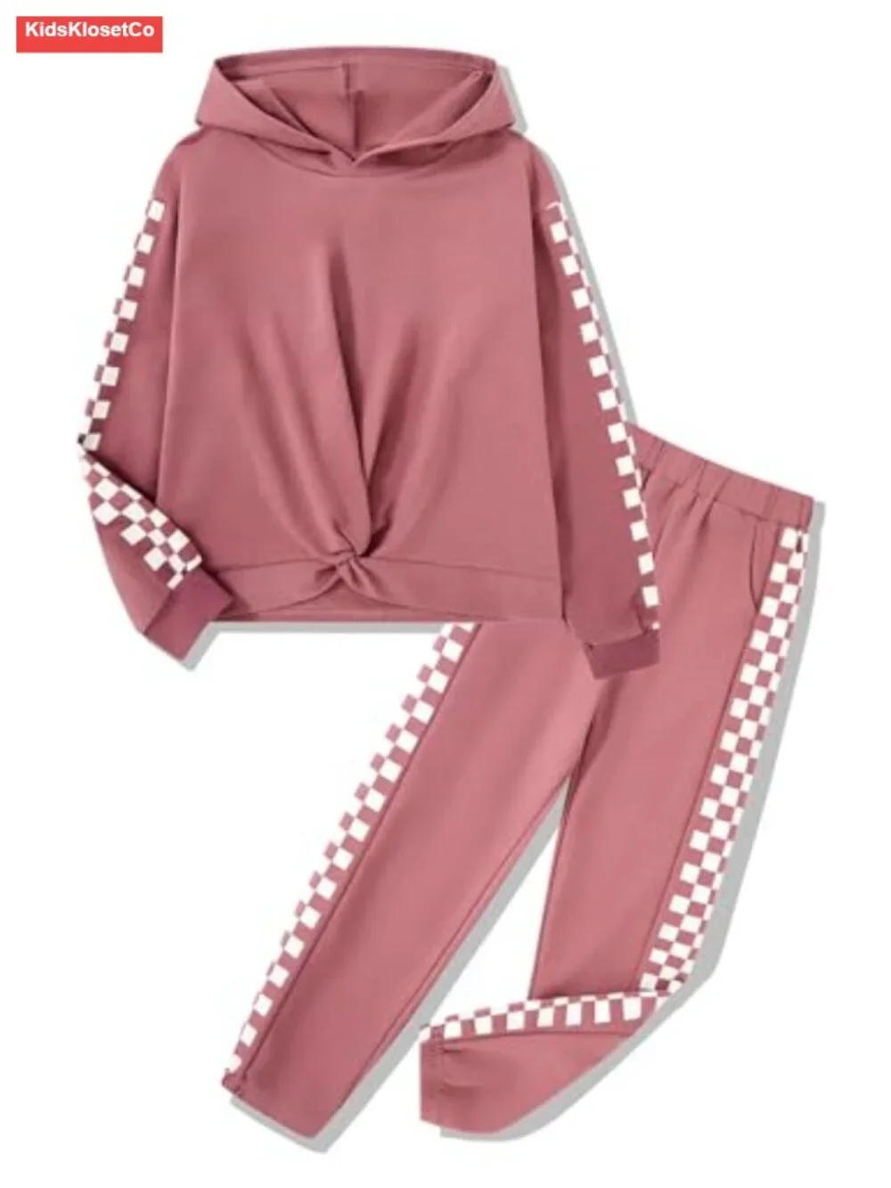 Girls 2 Piece Tracksuit Set Checkerboard Stripe Hoodie Sweatshirt and Pants